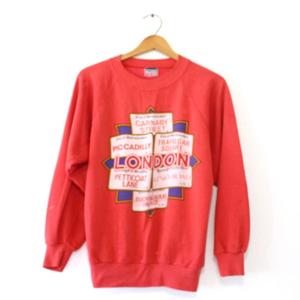 Vintage 80s London England Red Sweatshirt Mens Medium UK Travel Souvenir